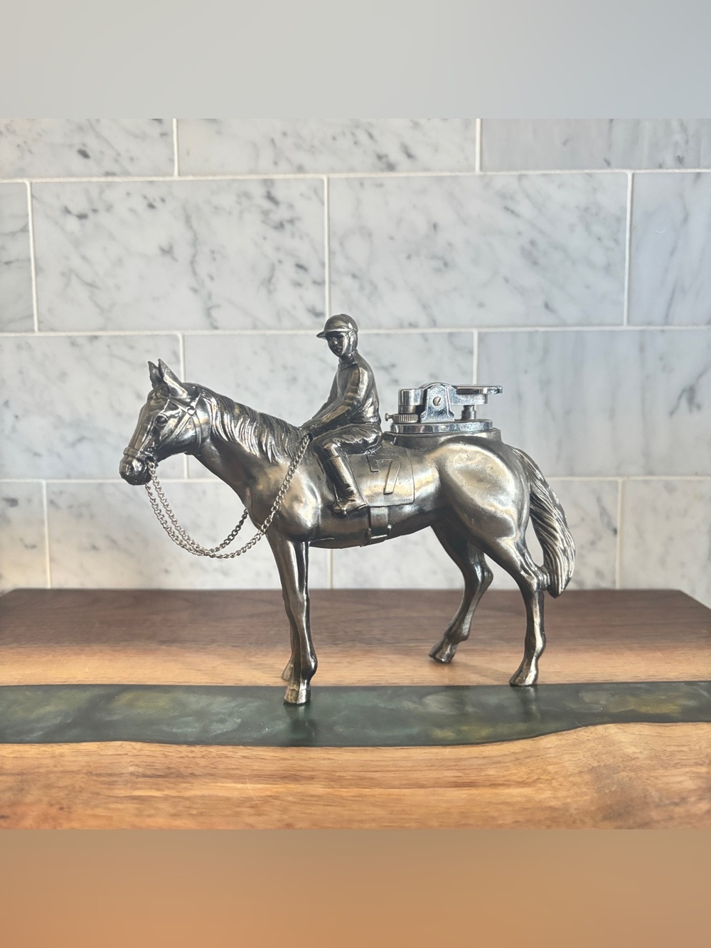 Vintage Japanese Horse and Jockey Table Lighter - Empty and Untested